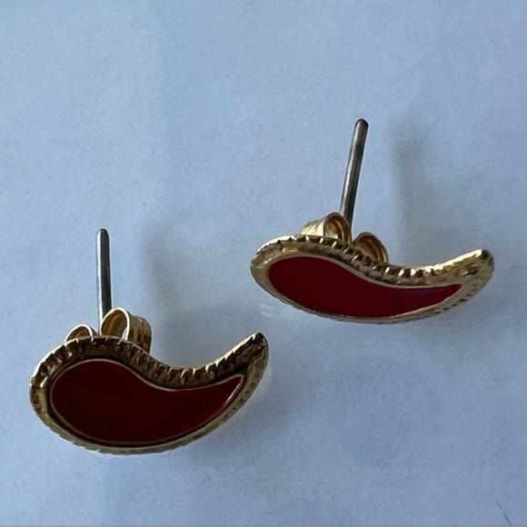 Yin Yang / Teardrop Earrings Red/Gold - Picture 2 of 2
